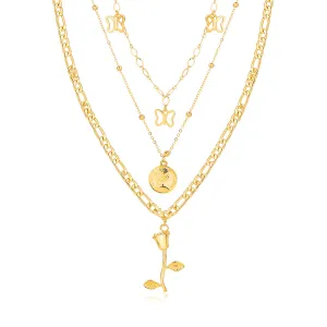 18K Gold-Plated Station Butterfly Pendant Layered Necklace