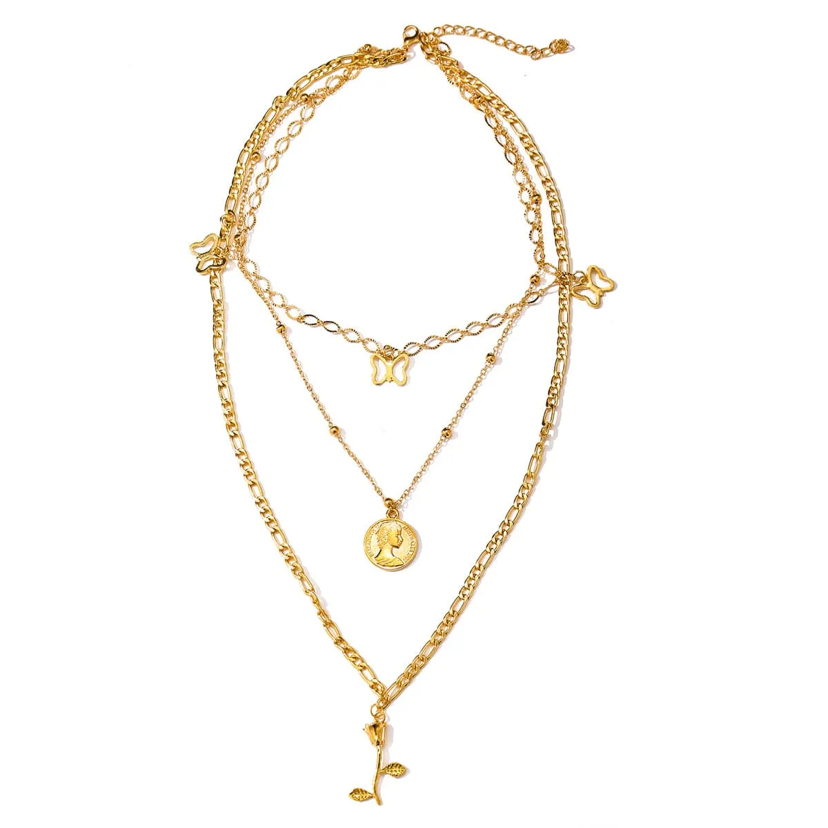 18K Gold-Plated Station Butterfly Pendant Layered Necklace