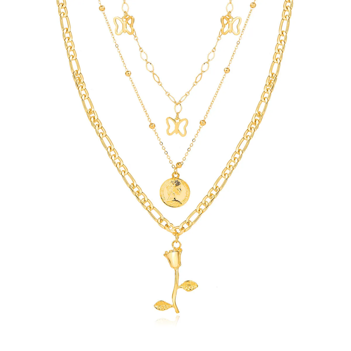 18K Gold-Plated Station Butterfly Pendant Layered Necklace