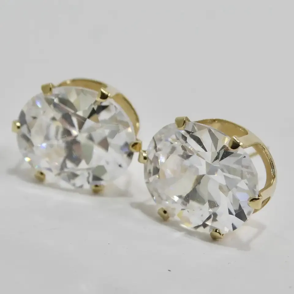 18K Gold Plated Swarovski Synthetic Round Emerald Cut Crystal Stud Earrings