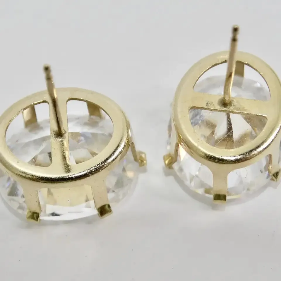 18K Gold Plated Swarovski Synthetic Round Emerald Cut Crystal Stud Earrings