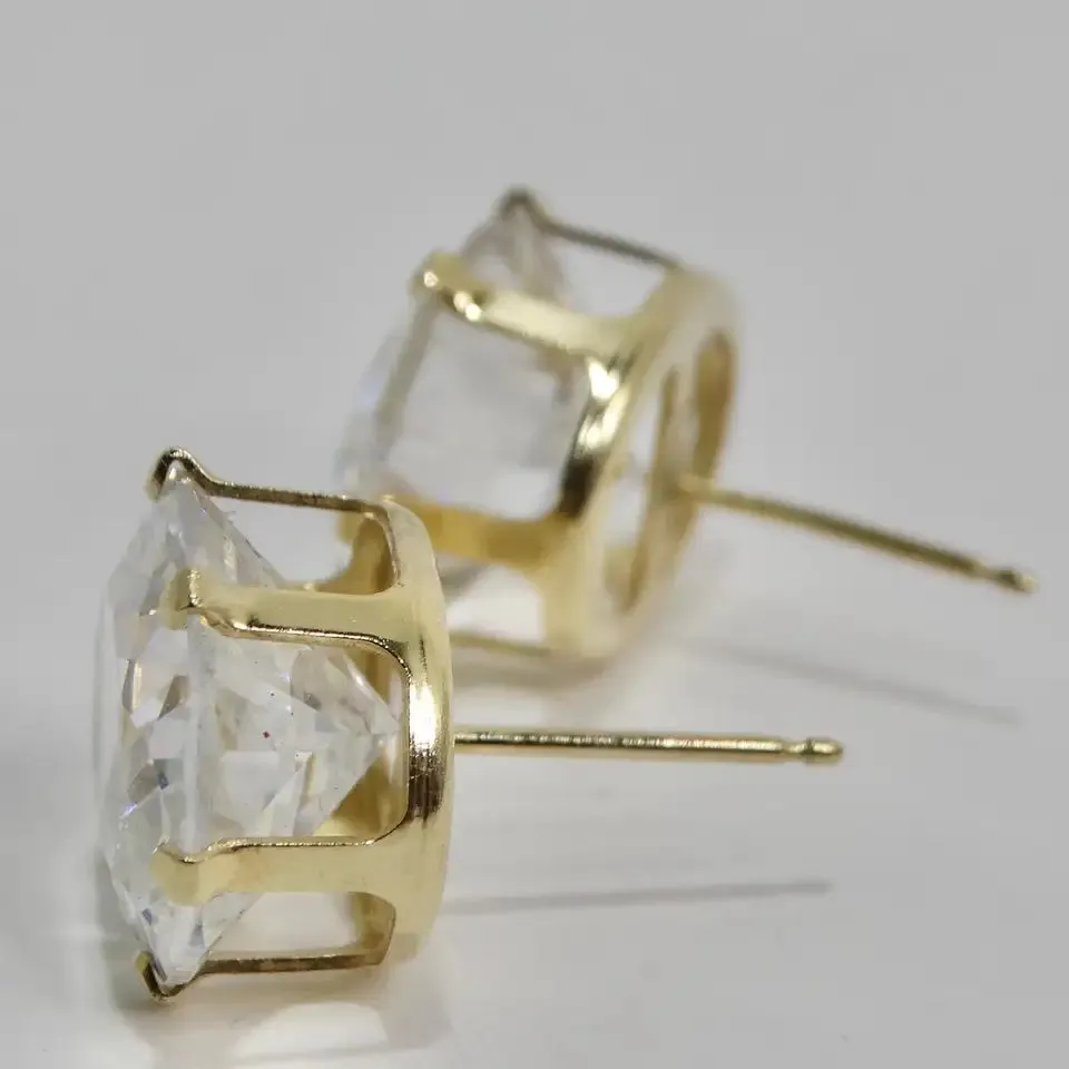 18K Gold Plated Swarovski Synthetic Round Emerald Cut Crystal Stud Earrings