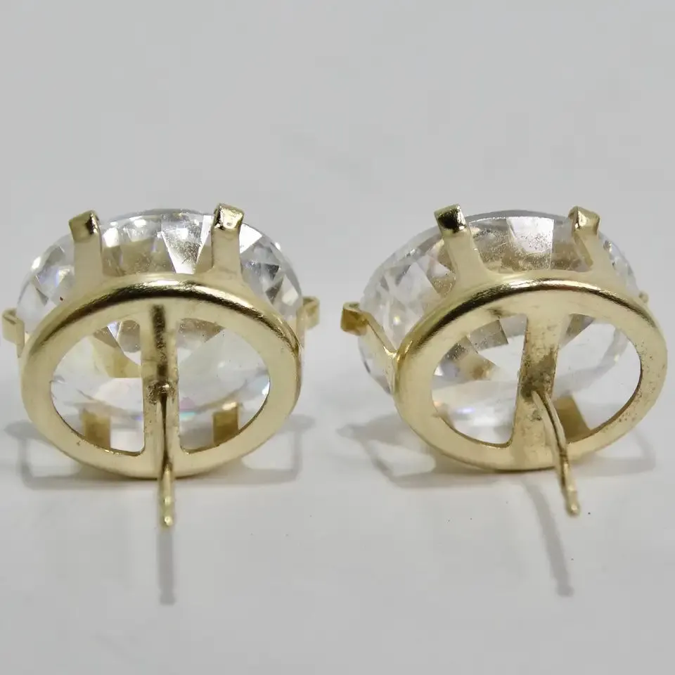 18K Gold Plated Swarovski Synthetic Round Emerald Cut Crystal Stud Earrings