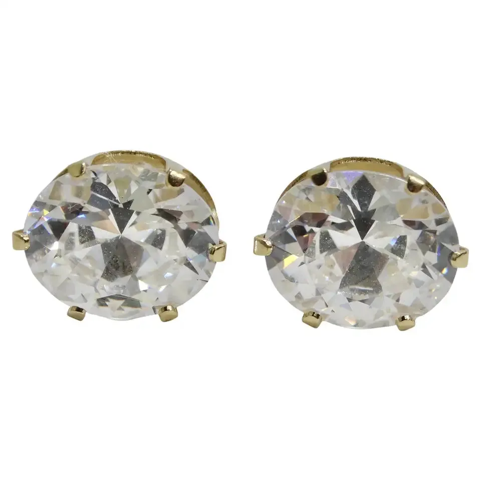 18K Gold Plated Swarovski Synthetic Round Emerald Cut Crystal Stud Earrings