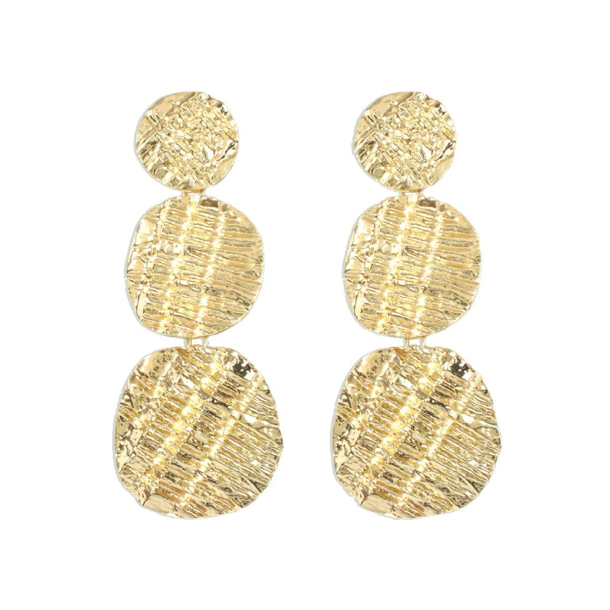 18K Gold-Plated Textured Linked Disk Drop Earrings