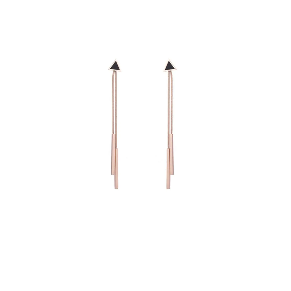 18K Rose Gold-Plated & Black Triangle & Tassel Drop Earrings