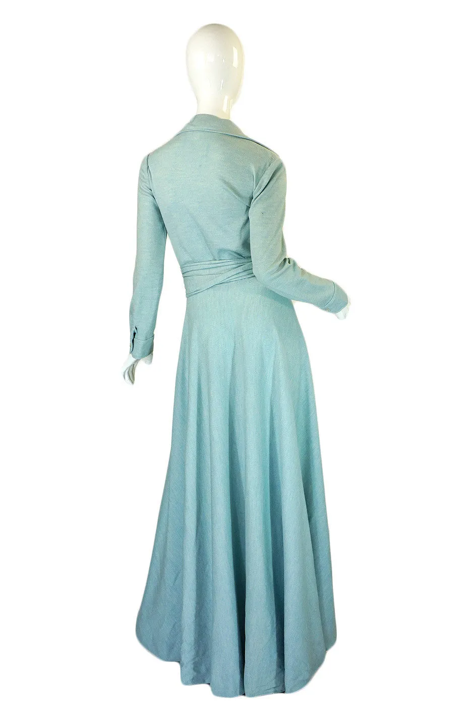1970s Blue Silk Cashmere Halston Maxi