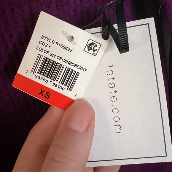 1.STATE Lattice V-back Waffle Weave Sweater Crushed Berry Size Extra Small NWT