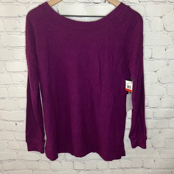 1.STATE Lattice V-back Waffle Weave Sweater Crushed Berry Size Extra Small NWT