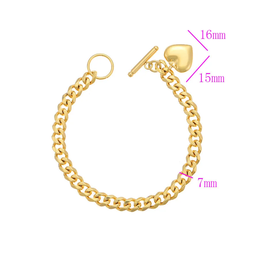 24K Gold Plated Curb Chain Heart Bracelet