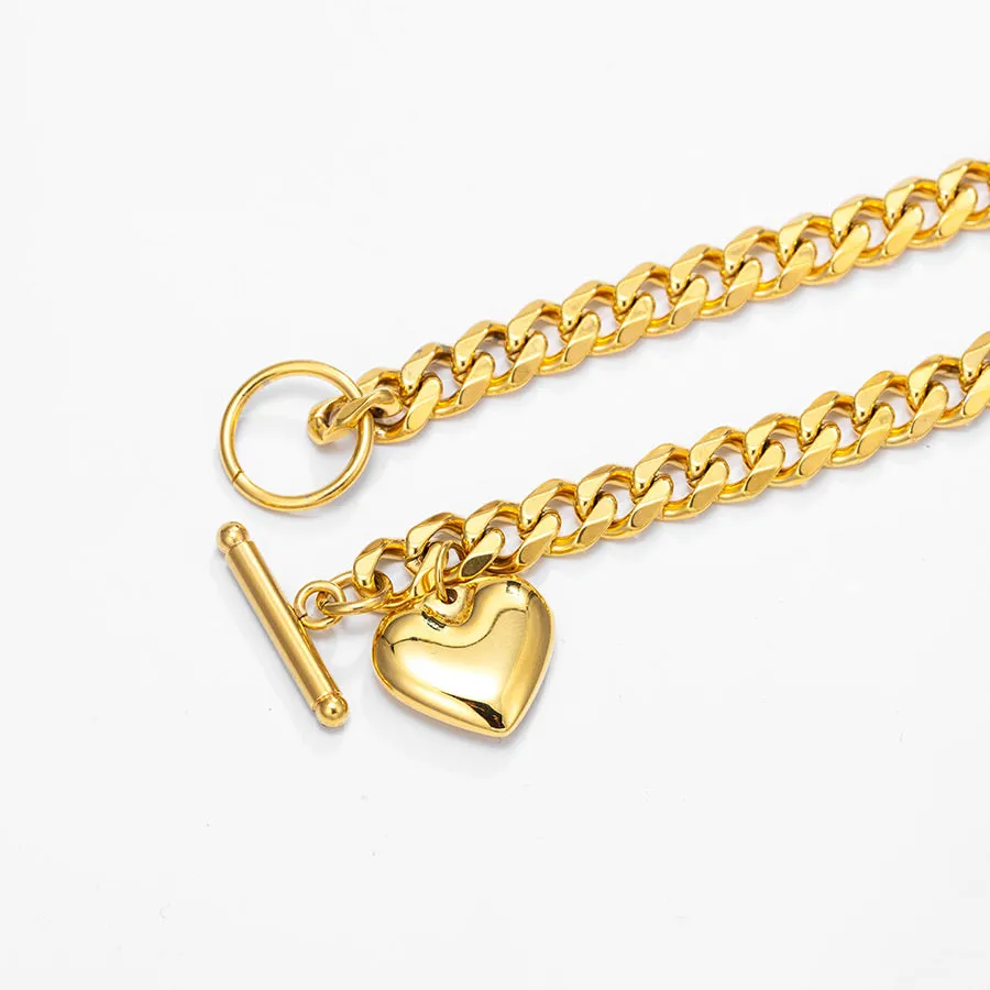 24K Gold Plated Curb Chain Heart Bracelet