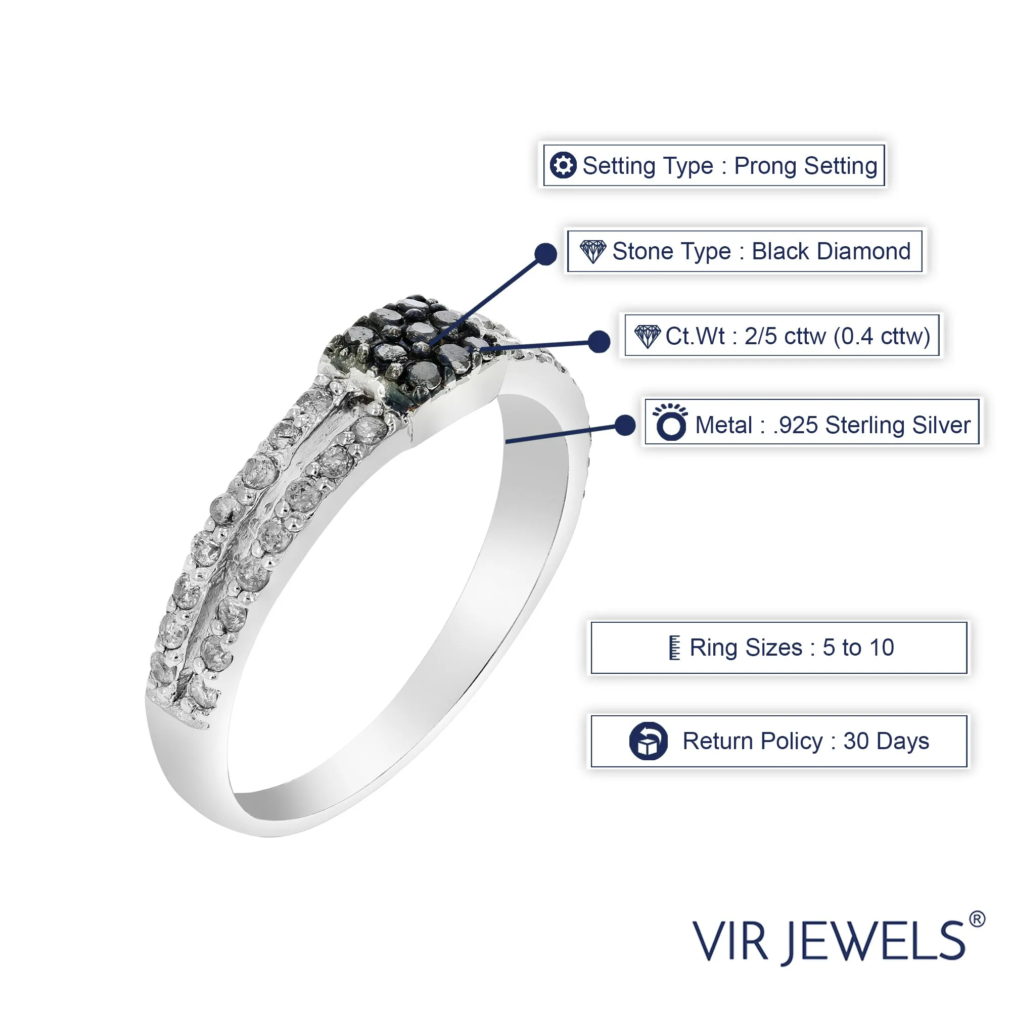 2/5 cttw Black and White Diamond Fashion Ring in Sterling Silver