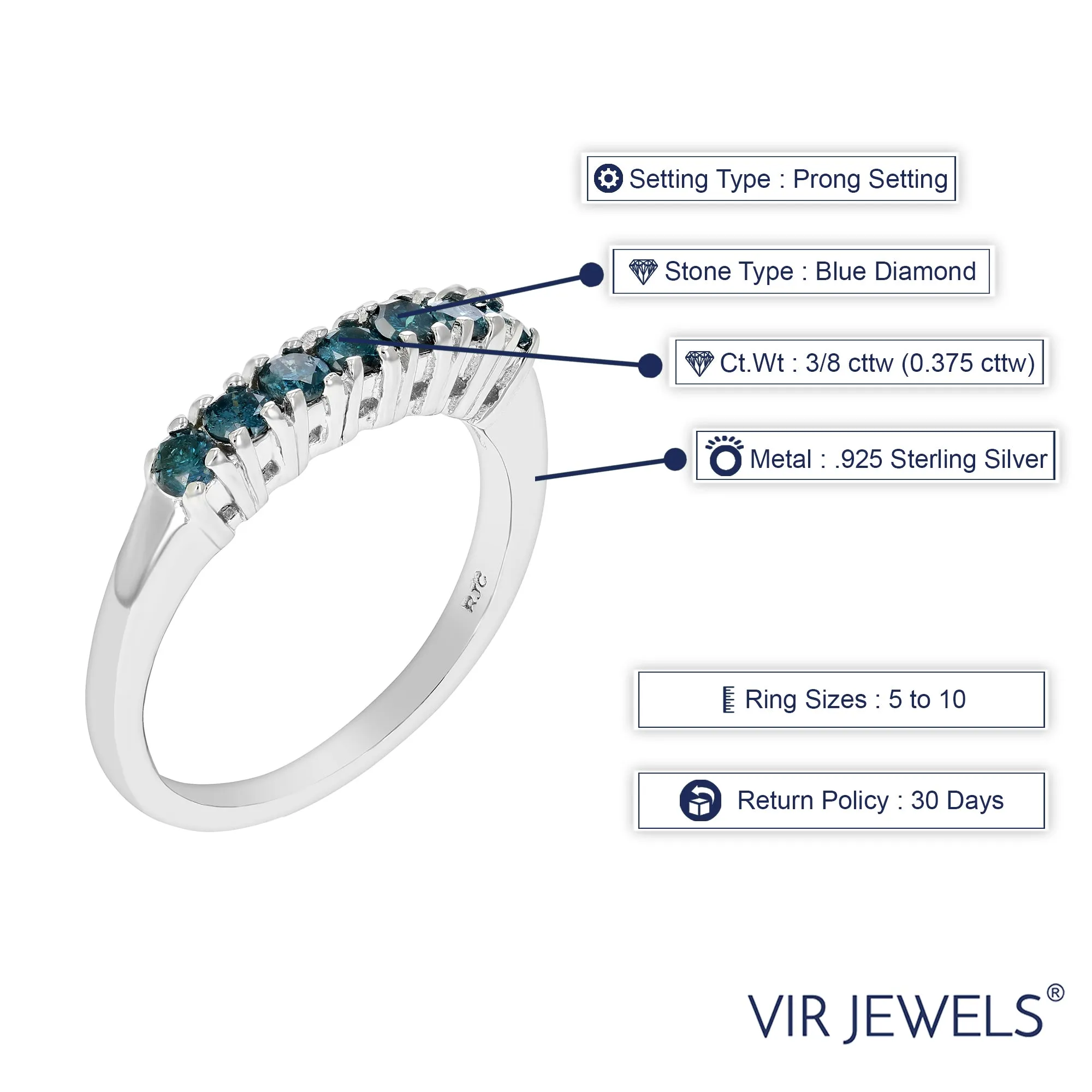 3/8 cttw Blue Diamond Engagement Ring in Sterling Silver