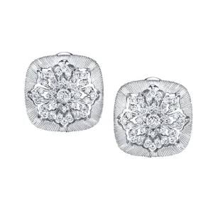 .46 Carat Total Diamond, Florentine, White Gold French Clip Square Earrings