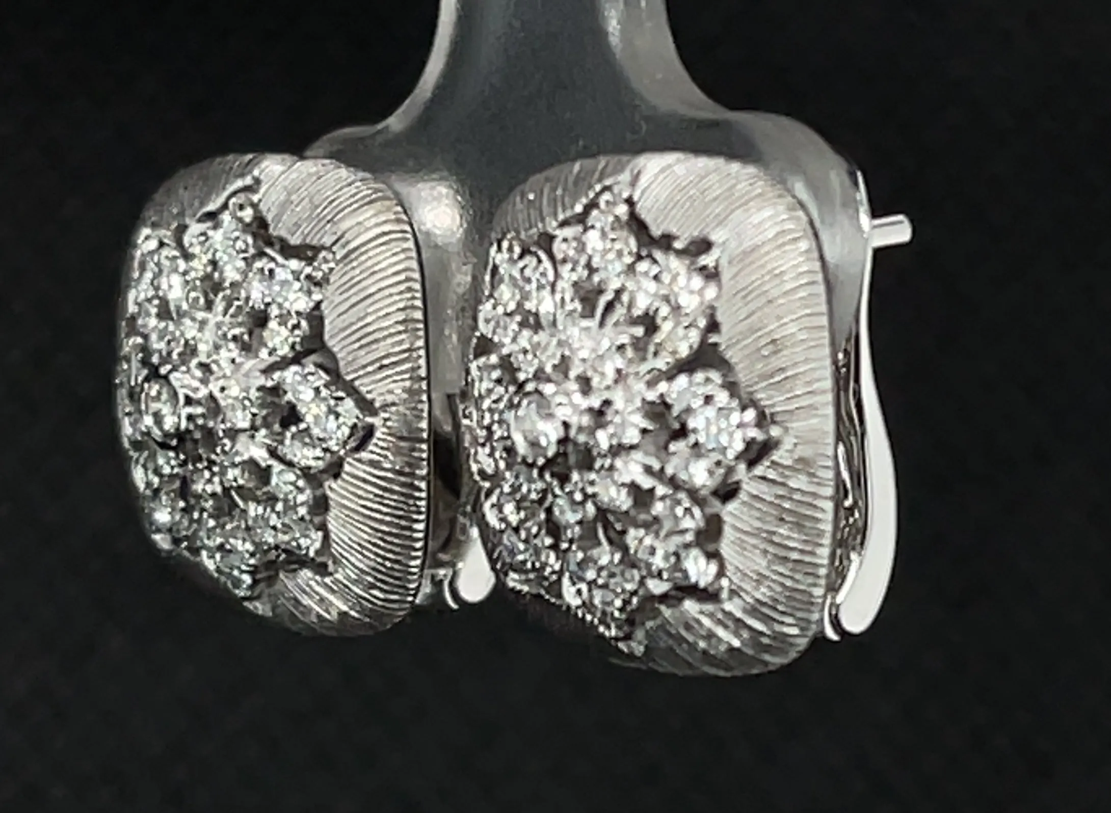 .46 Carat Total Diamond, Florentine, White Gold French Clip Square Earrings