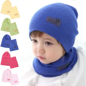 6 Colors Children Hedging Cap   Scarf Suit Leather Standard Solid Color Candy-Colored Wool Hats sboy Caps Baby Hat