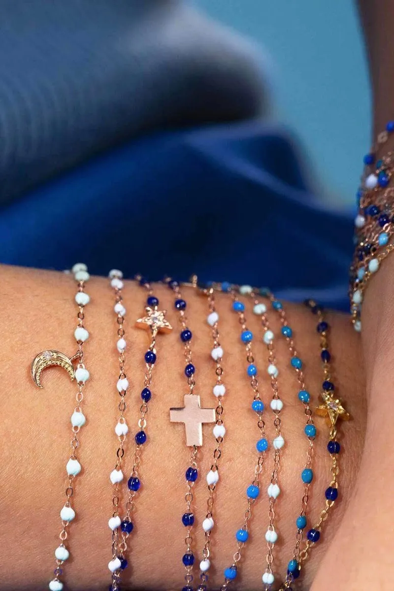 6.7" Cross Charm Classic Gigi Bracelet - Lapis   Yellow Gold