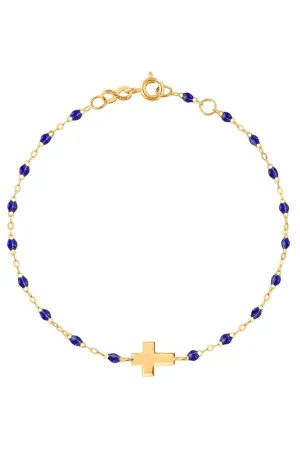 6.7" Cross Charm Classic Gigi Bracelet - Lapis   Yellow Gold