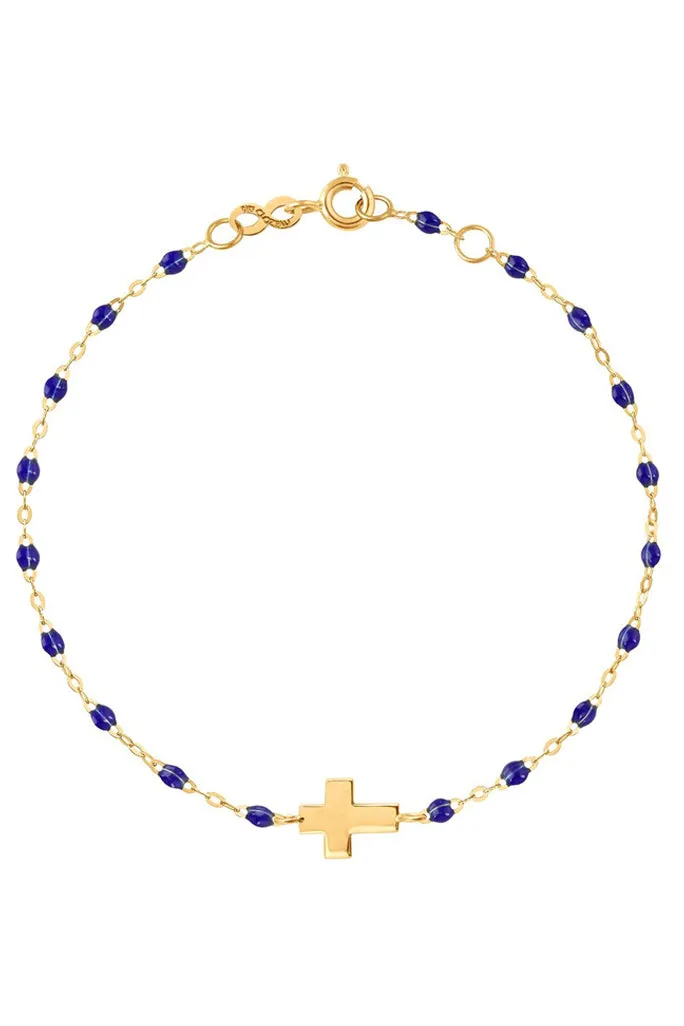 6.7" Cross Charm Classic Gigi Bracelet - Lapis   Yellow Gold