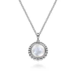 925 Sterling Silver Rock Crystal and White Mother of Pearl Pendant Necklace