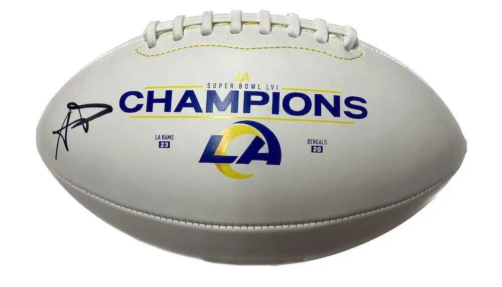 AARON DONALD Autographed Rams Super Bowl LVI Champ White Panel Football FANATICS