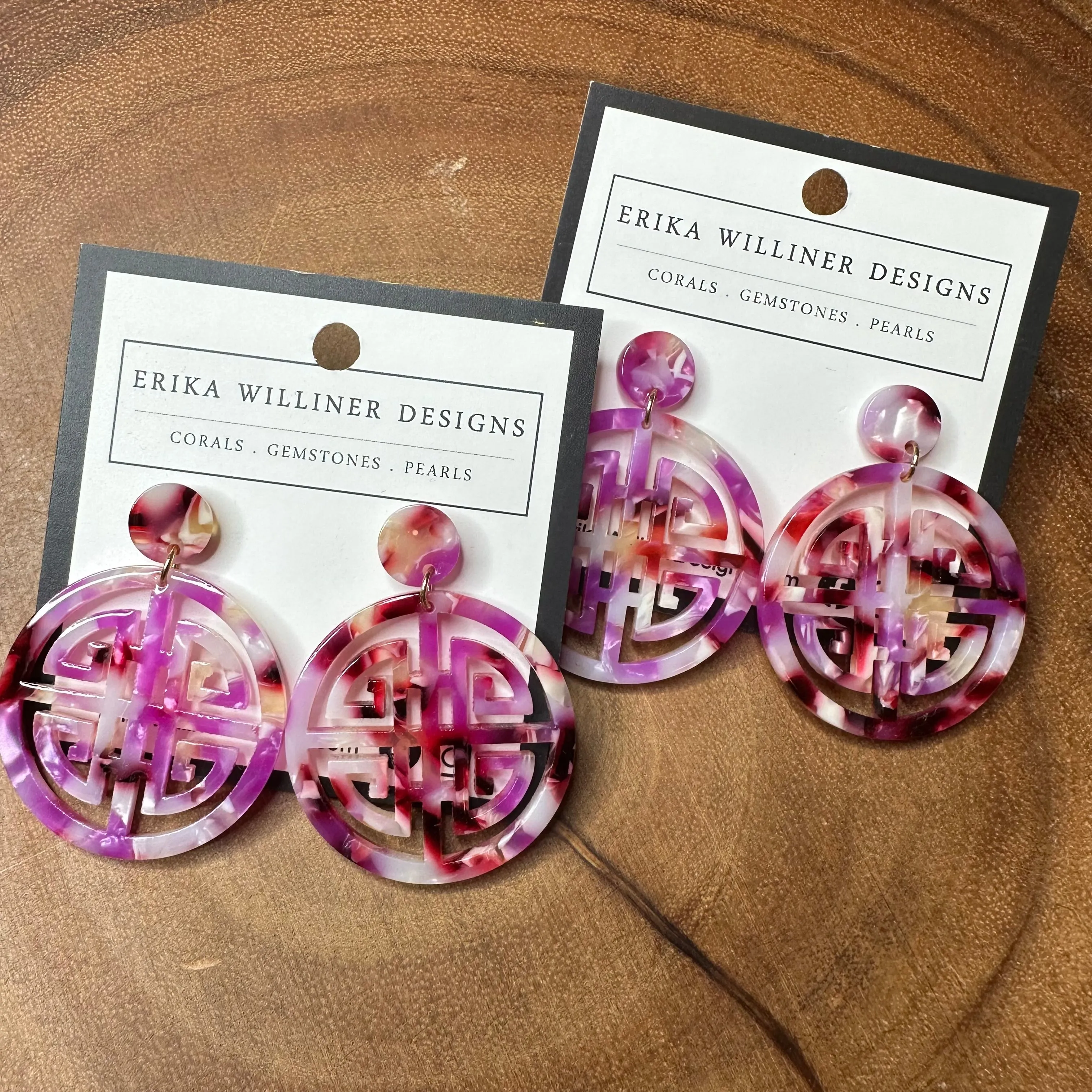 Acetate Asian-Inspired Longevity Circle Earrings 230-3 | Erika Williner Designs