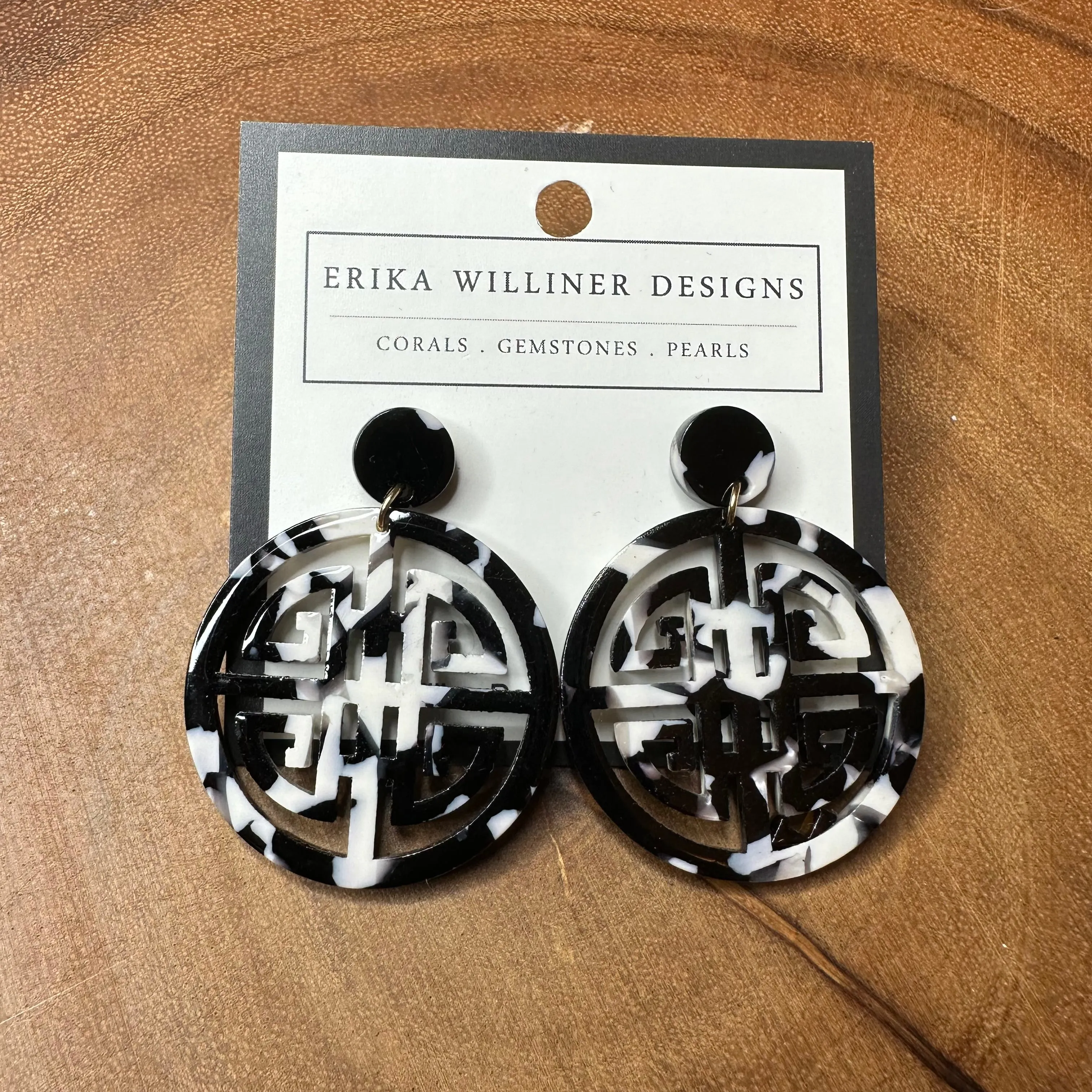Acetate Asian-Inspired Longevity Circle Earrings 230-3 | Erika Williner Designs