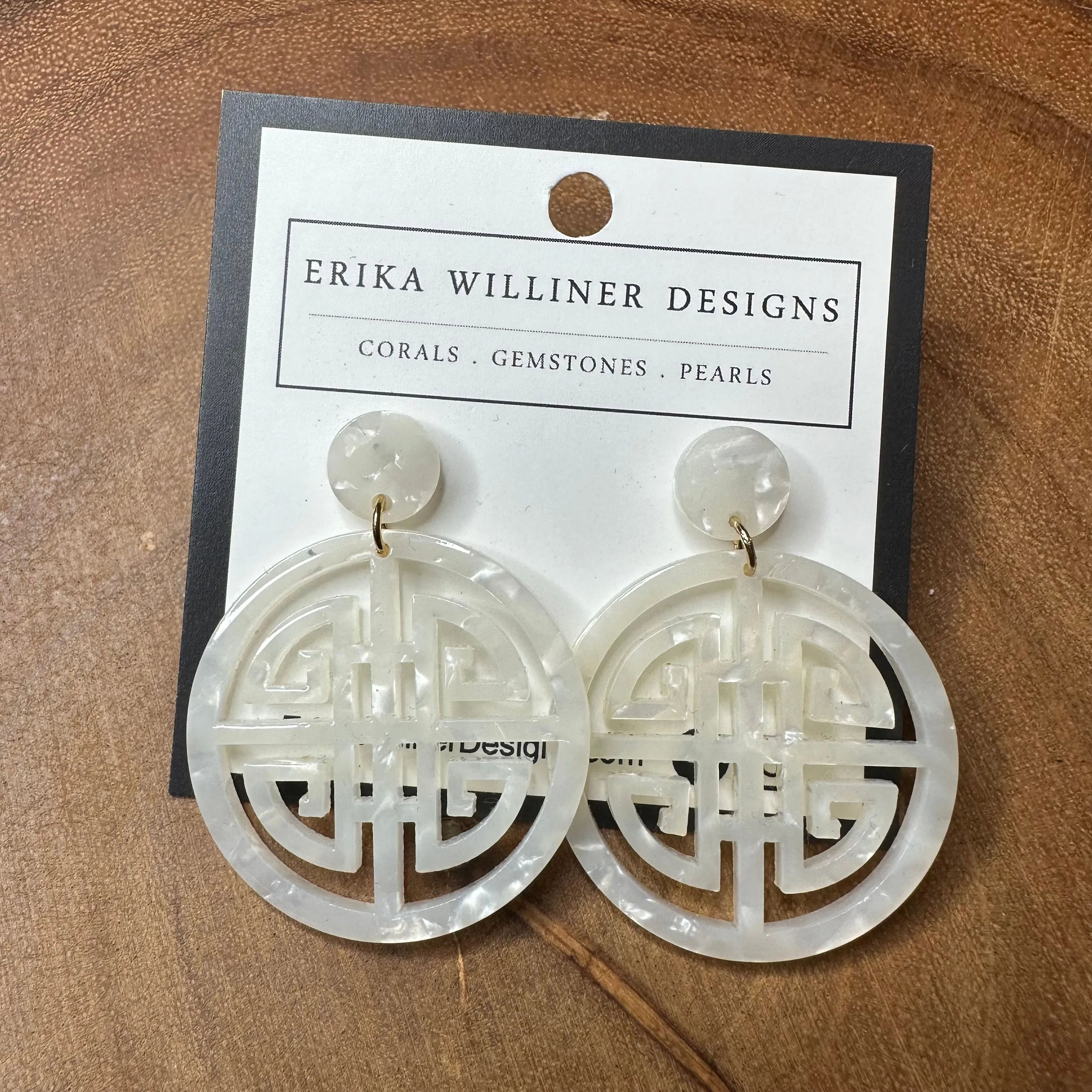 Acetate Asian-Inspired Longevity Circle Earrings 230-3 | Erika Williner Designs