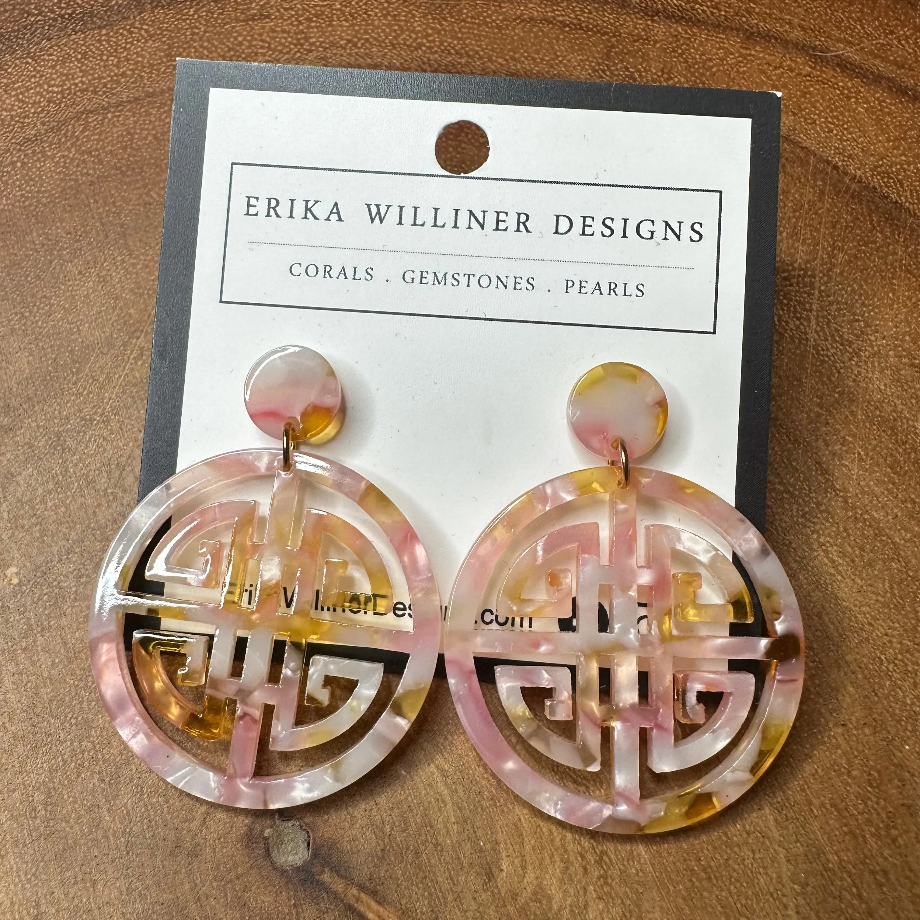 Acetate Asian-Inspired Longevity Circle Earrings 230-3 | Erika Williner Designs