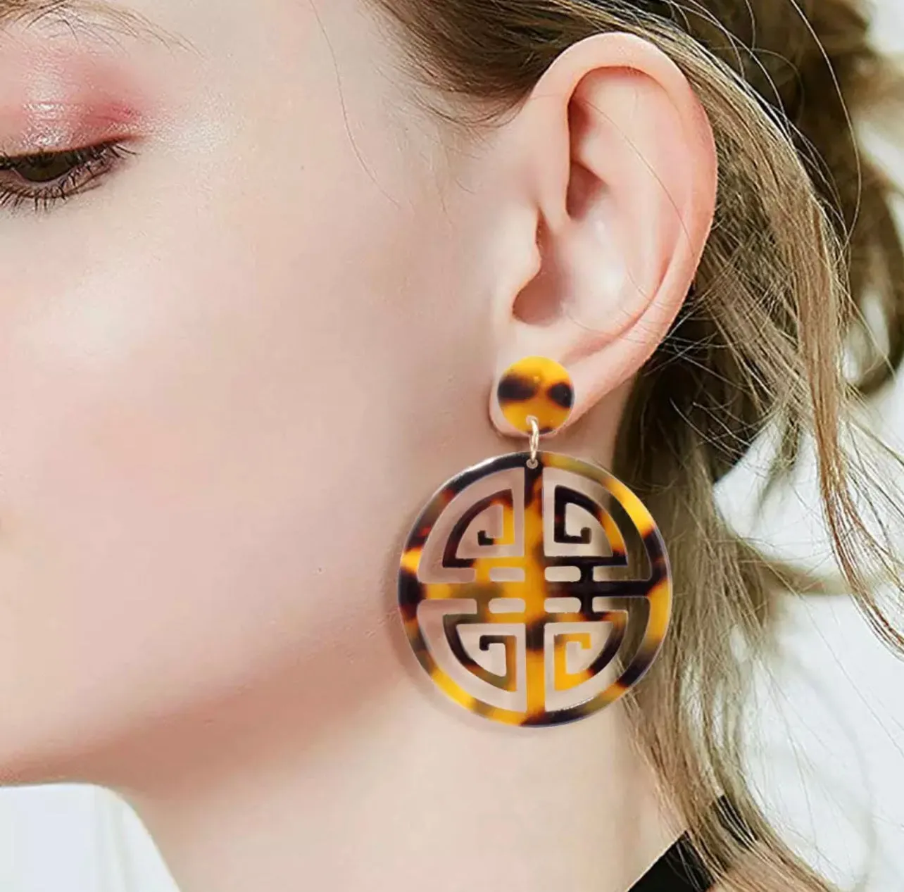 Acetate Asian-Inspired Longevity Circle Earrings 230-3 | Erika Williner Designs