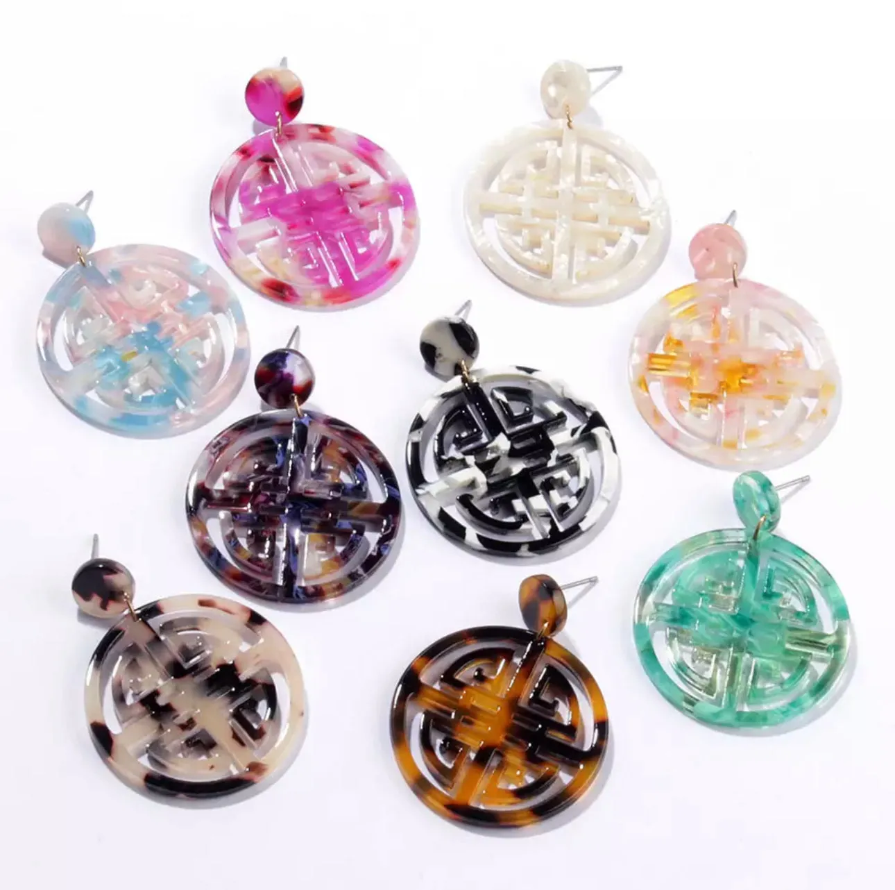 Acetate Asian-Inspired Longevity Circle Earrings 230-3 | Erika Williner Designs
