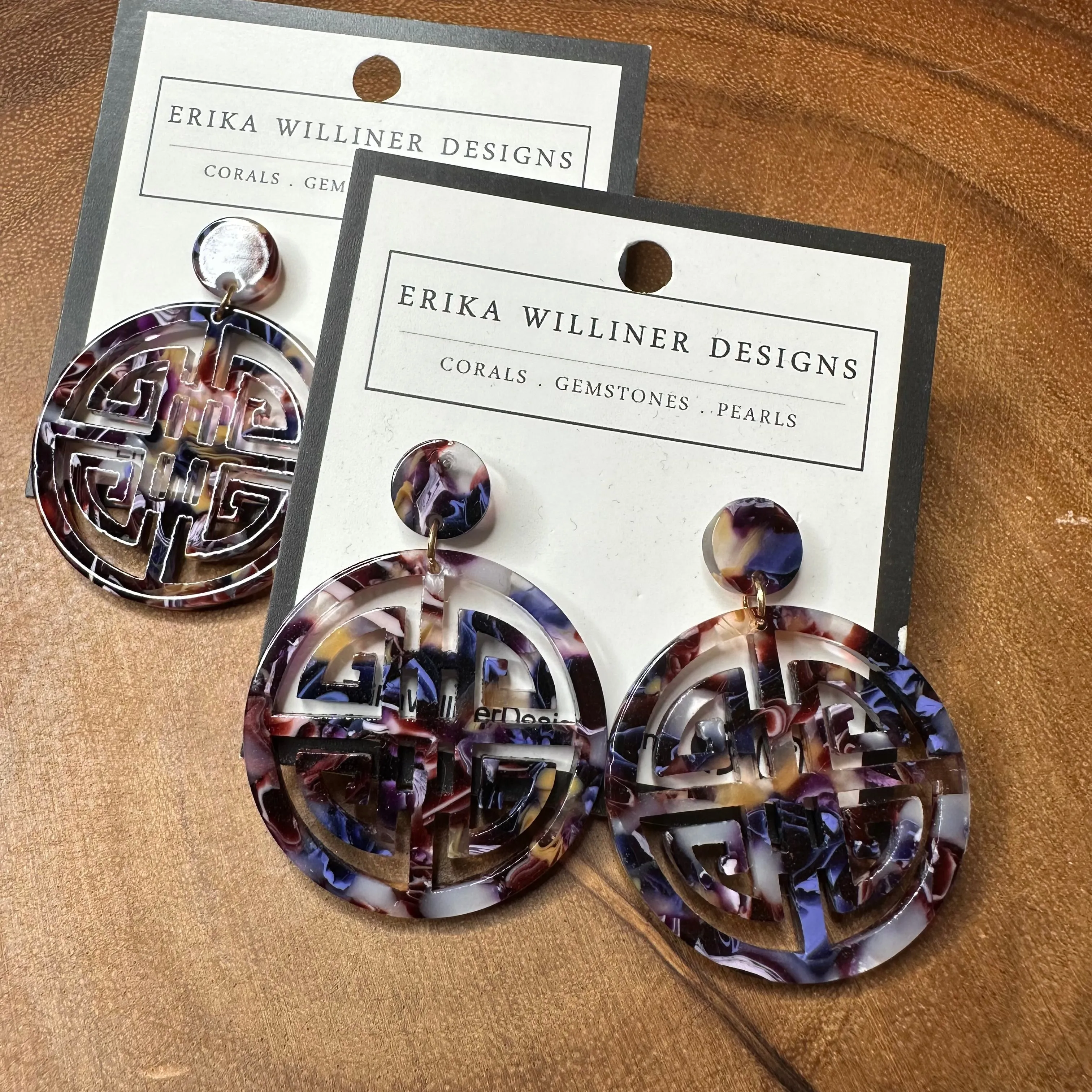 Acetate Asian-Inspired Longevity Circle Earrings 230-3 | Erika Williner Designs