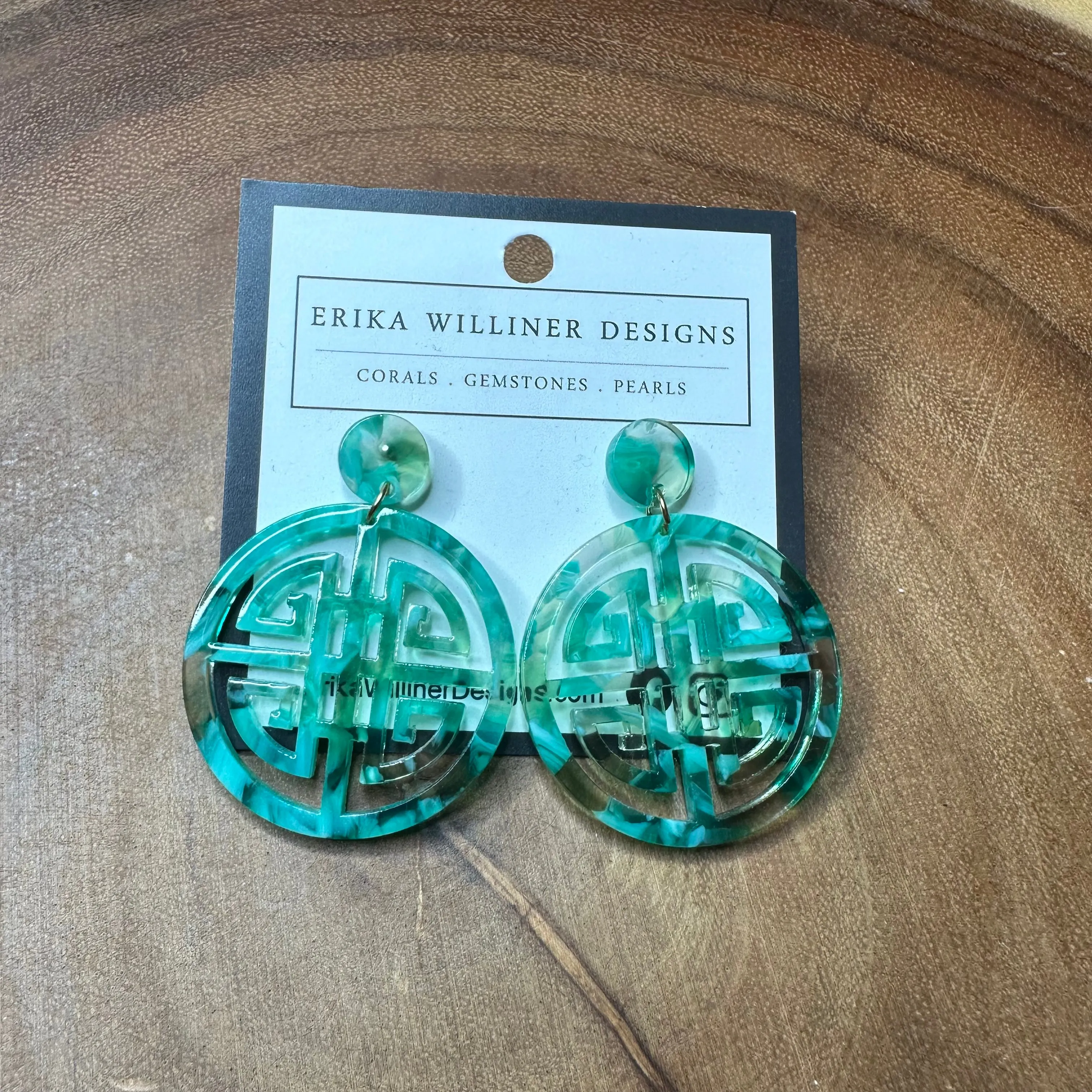 Acetate Asian-Inspired Longevity Circle Earrings 230-3 | Erika Williner Designs