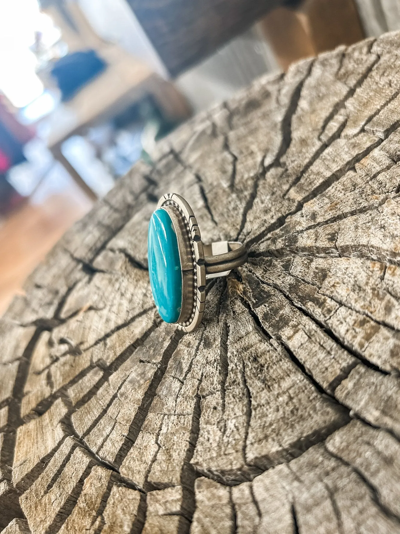 Adjustable Large Oval Turquoise Ring