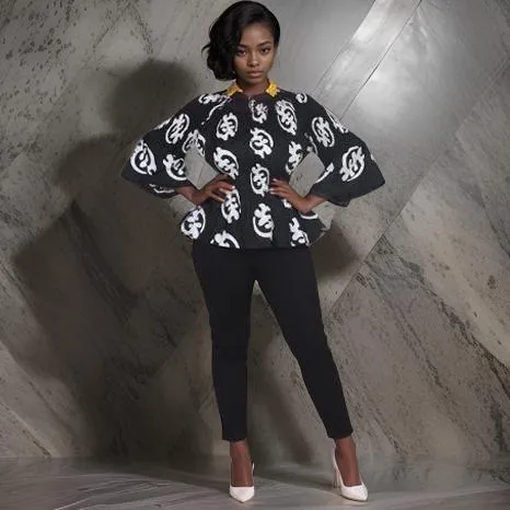 African Gye Nyame Print Off Shoulder Smocked Peplum Blouse