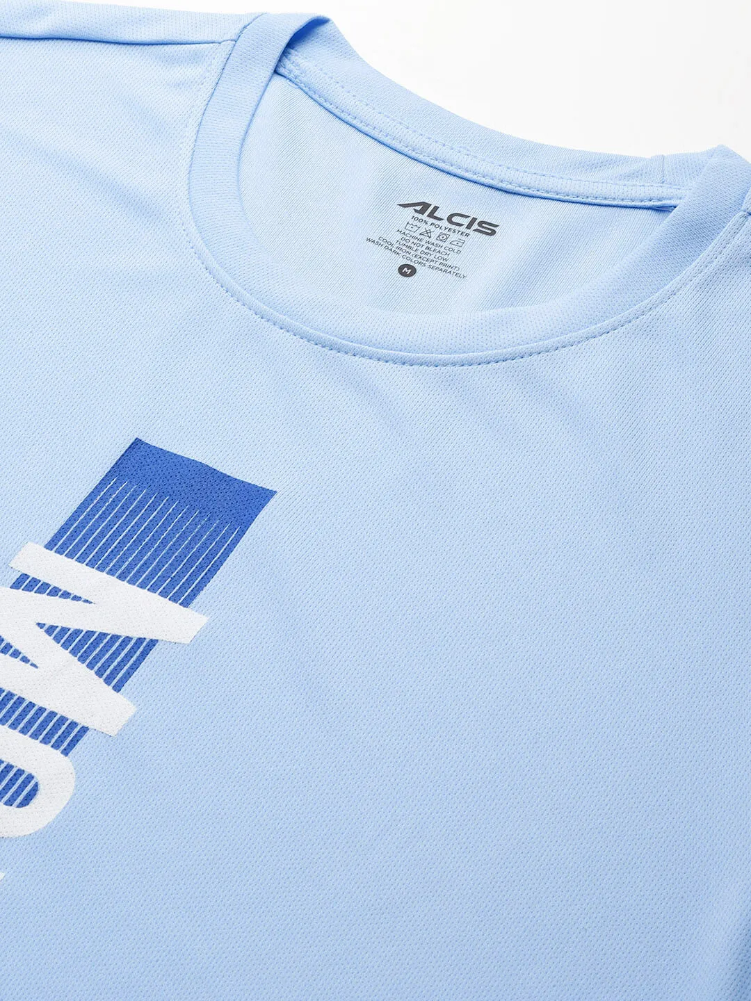 Alcis Men Blue Typography Printed Anti Static Slim Fit Sports T-shirt