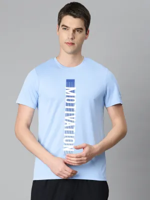 Alcis Men Blue Typography Printed Anti Static Slim Fit Sports T-shirt