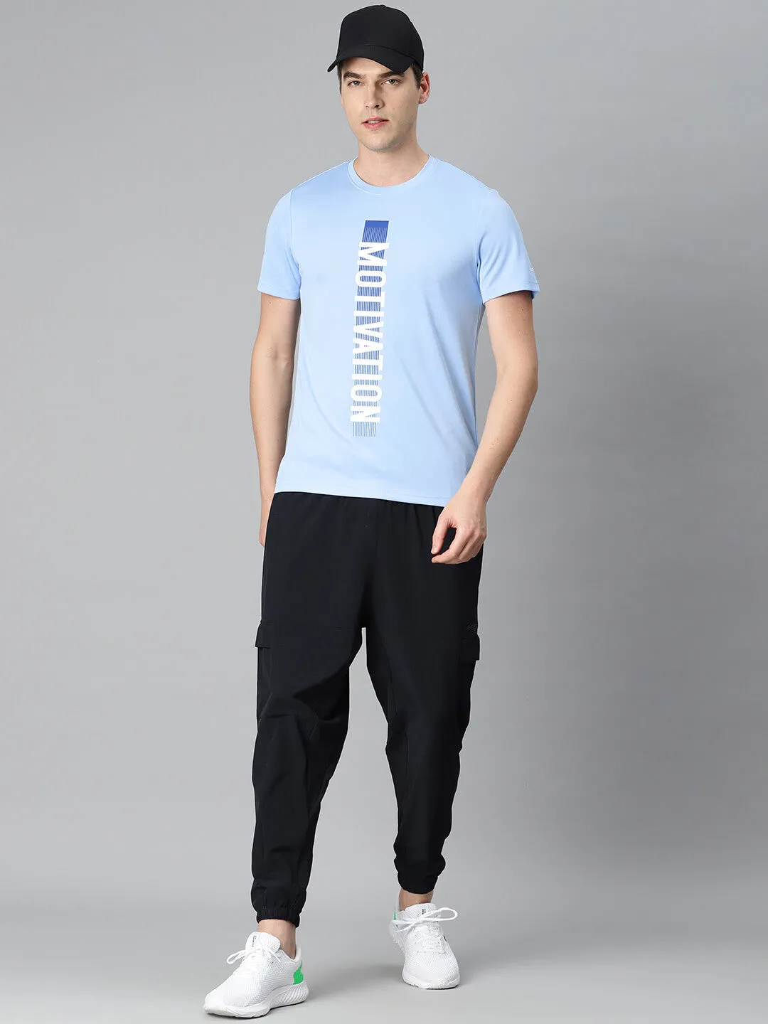 Alcis Men Blue Typography Printed Anti Static Slim Fit Sports T-shirt