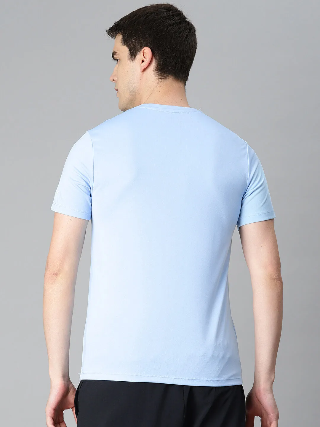 Alcis Men Blue Typography Printed Anti Static Slim Fit Sports T-shirt