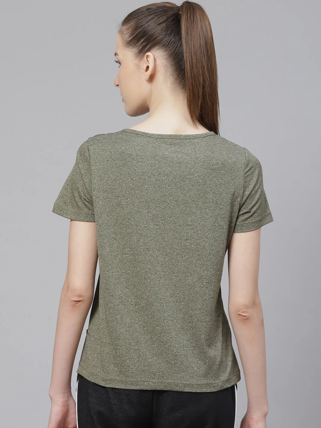 Alcis Women Olive Green Printed Round Neck T-shirt