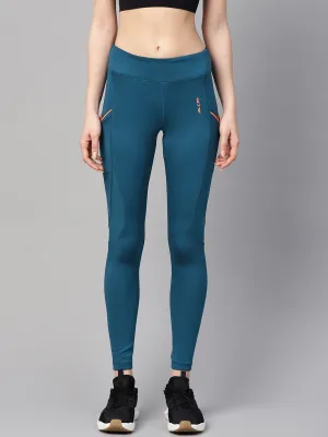 Alcis Women Teal Blue Solid Tights