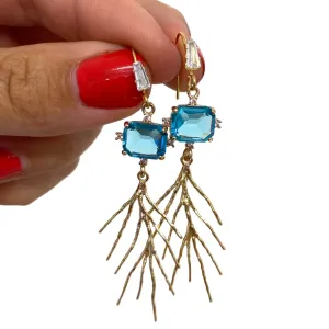 Angela D'Arcy Gold Blue Faceted Leaf Drop Earrings
