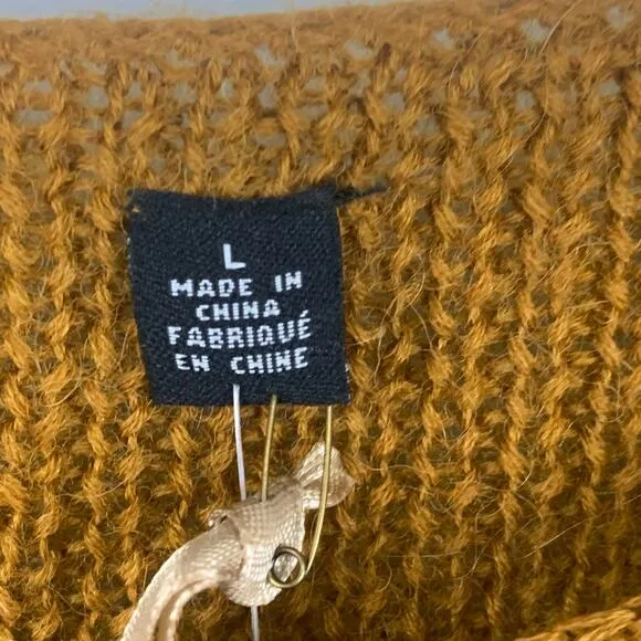 Anthro Knitted &amp; Knotted Alpaca Wool Sweater Dress Large Tan Long Sleeve NWT