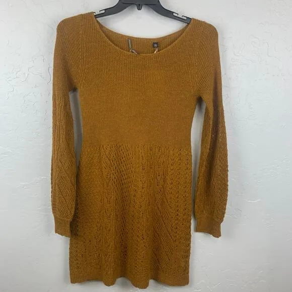 Anthro Knitted &amp; Knotted Alpaca Wool Sweater Dress Large Tan Long Sleeve NWT