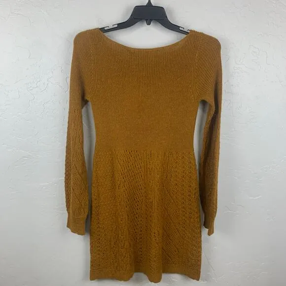 Anthro Knitted &amp; Knotted Alpaca Wool Sweater Dress Large Tan Long Sleeve NWT