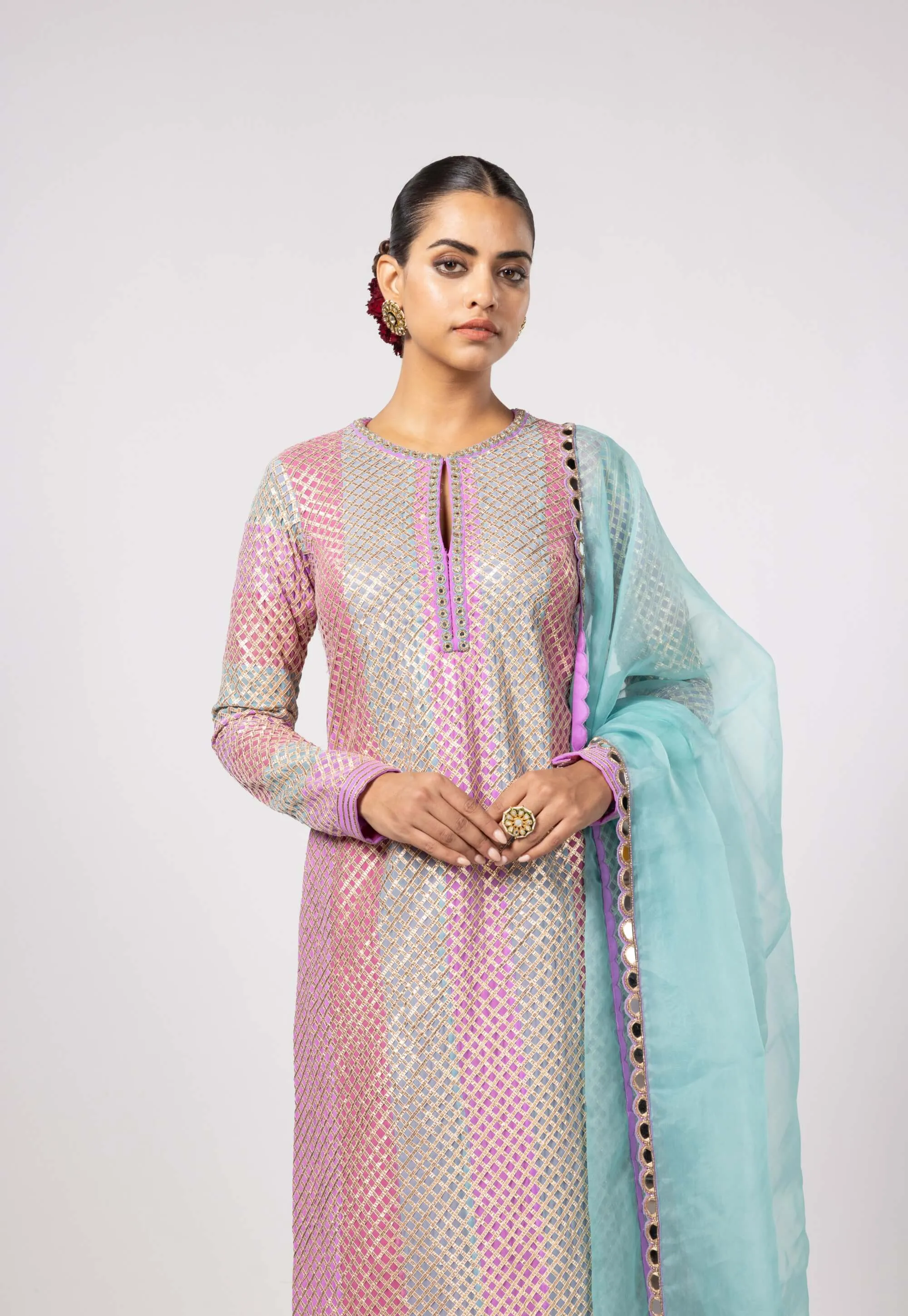 Aqua multicolor straight kurta set