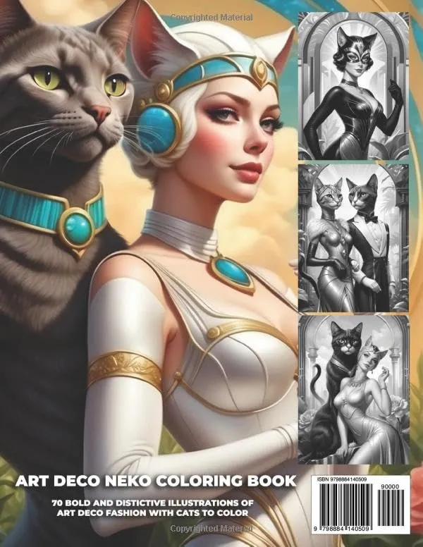 Art Deco Neko Coloring Book For Teens And Adults: 70 Bold And Dreamy Art Deco Fashion Illustrations of Cats and Cat People To Color