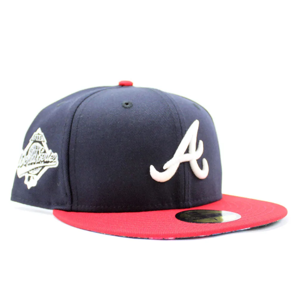Atlanta Braves 1995 World Series New Era 59Fifty Fitted Hat (Glow in the Dark Logo Floral Under Brim)