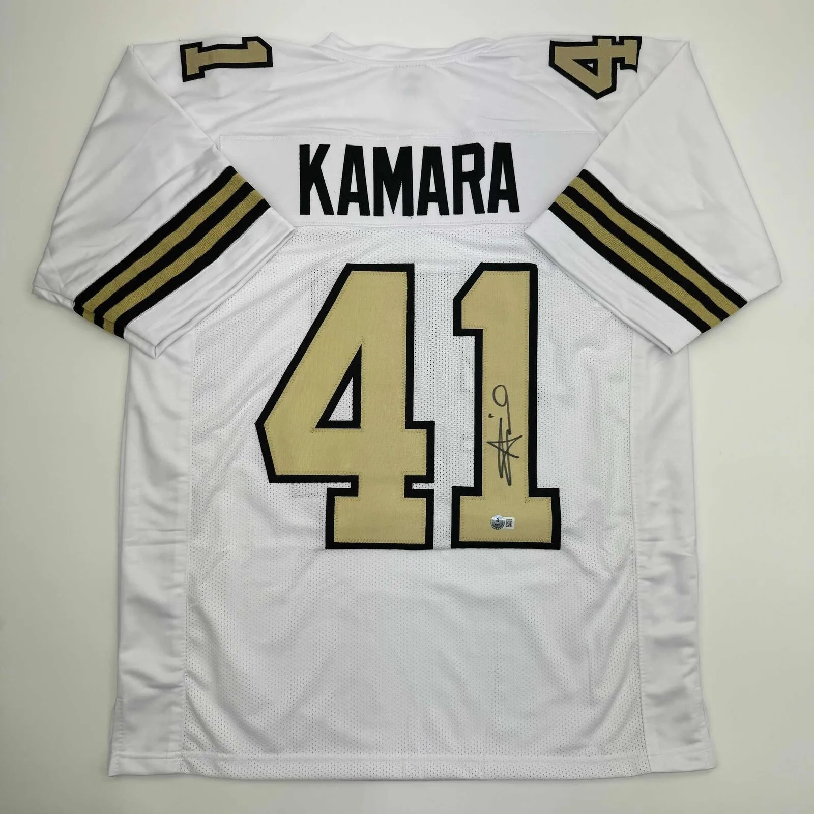 Autographed/Signed Alvin Kamara New Orleans White Color Rush Jersey BAS COA