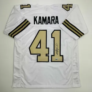 Autographed/Signed Alvin Kamara New Orleans White Color Rush Jersey BAS COA